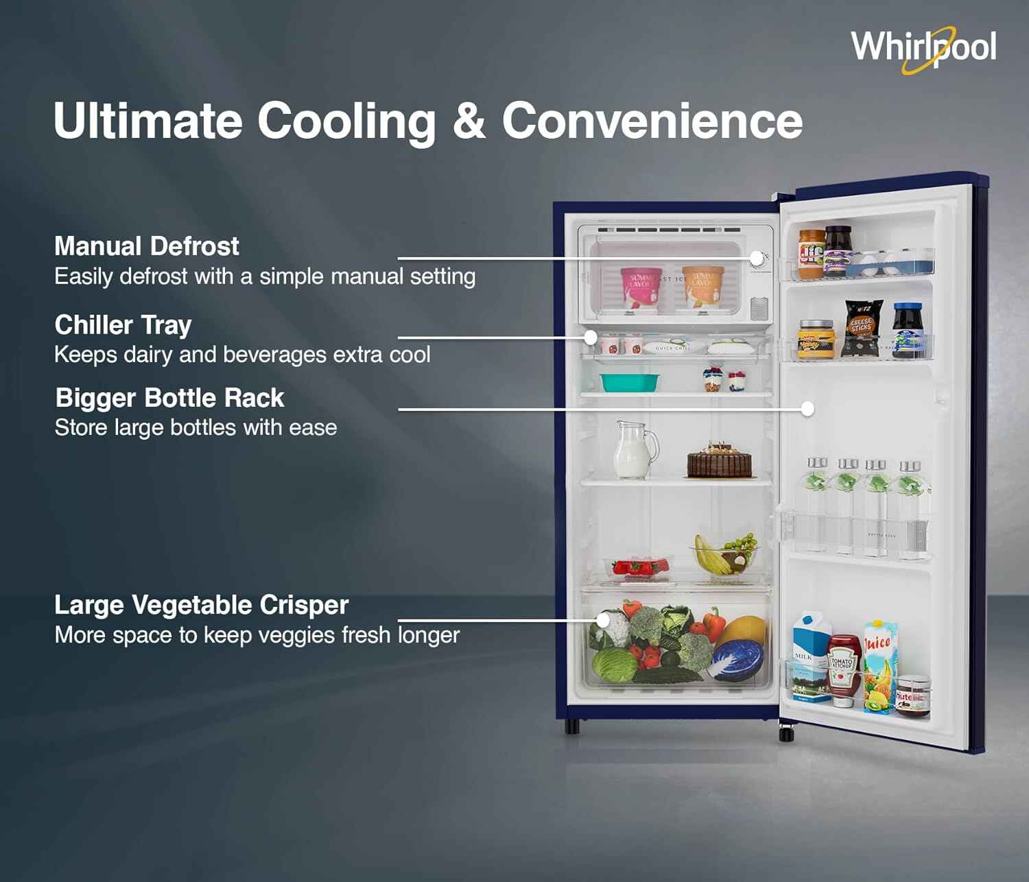 Whirlpool 184 L 2 Star Direct-Cool Single Door Refrigerator (205 WDE CLS 2S SAPPHIRE BLUE-Z, Blue, 2023 Model)